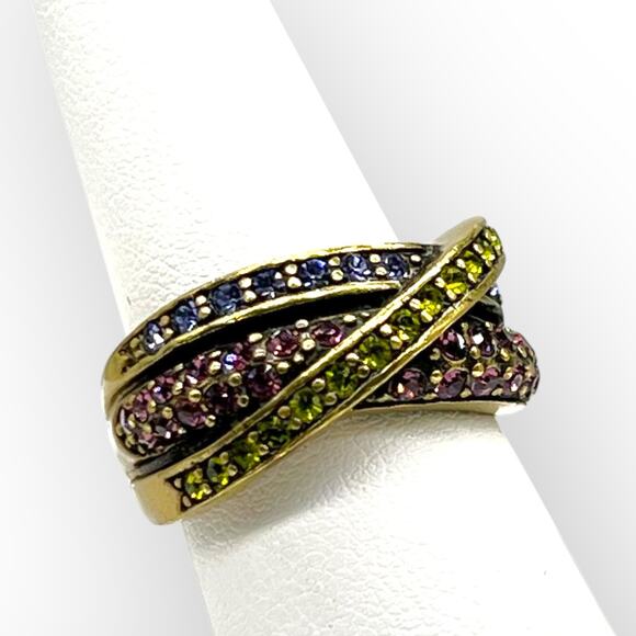 Heidi Daus Ring Vintage Classic Kiss Pink Purple Green Pave Crystal Encrusted - Picture 2 of 8